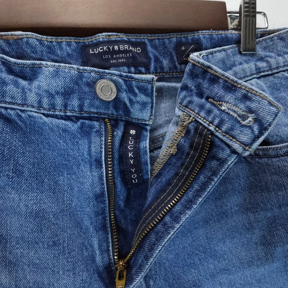 Lucky Brand Drew Mom Jeans Womens 6/28 Blue Vintage High Rise Raw Hem Straight - Picture 5 of 12